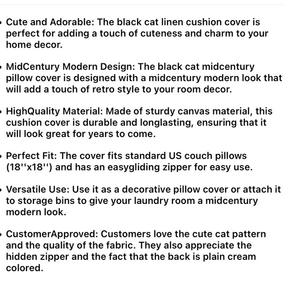 🆕Cute Mid-Century Modern Themed Linen Cat Pillow Cover- Pair of Cats - Picture 3 of 5